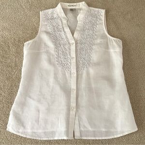 Susan Bristol Linen Sleeveless White Blouse, Medium
